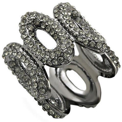 1W033 Ruthenium Brass Ring with Top Grade Crystal in Black Diamond-WildKlass Jewelry