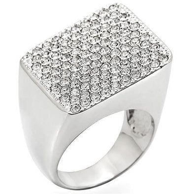 1W035 Rhodium Brass Ring with Top Grade Crystal in Clear-WildKlass Jewelry