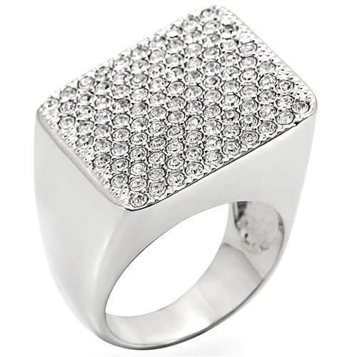 1W035 Rhodium Brass Ring with Top Grade Crystal in Clear-WildKlass Jewelry