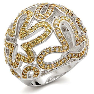 1W095 Reverse Two-Tone Brass Ring with AAA Grade CZ in Topaz-WildKlass Jewelry