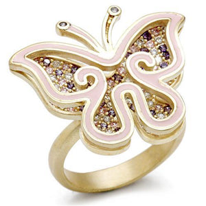 1W096 Matte Gold Brass Ring with AAA Grade CZ in Multi Color-WildKlass Jewelry
