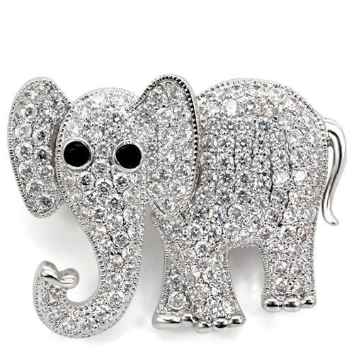 1W125 Imitation Rhodium Brass Brooches with AAA Grade CZ in Black Diamond-WildKlass Jewelry