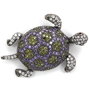 1W127 Ruthenium Brass Brooches with AAA Grade CZ in Multi Color-WildKlass Jewelry