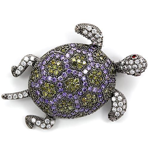 1W127 Ruthenium Brass Brooches with AAA Grade CZ in Multi Color-WildKlass Jewelry