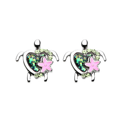 Silver, Gold Kauai Flower Turtle Ear Stud Earrings-WildKlass Jewelry