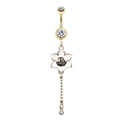 WILDKLASS Golden OM Nameste Flag Dangling Belly Button Ring-WildKlass Jewelry