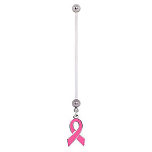 PTFE Pregnancy WildKlass Navel Ring w/ Pink Awareness Ribbon Dangle-WildKlass Jewelry