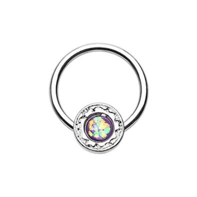 Gold & Silver Ornate Round Opal Steel Captive Bead Ring-WildKlass Jewelry