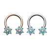 Rose Gold, Silver Turquoise Spring Flower Sparkle Horseshoe Circular Barbell-WildKlass Jewelry