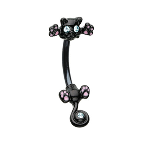 Black & Golden Just Kittying Around Belly Button Ring-WildKlass Jewelry