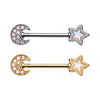Silver & Gold Glistening Moon & Star Revo Nipple Barbell Ring-WildKlass Jewelry