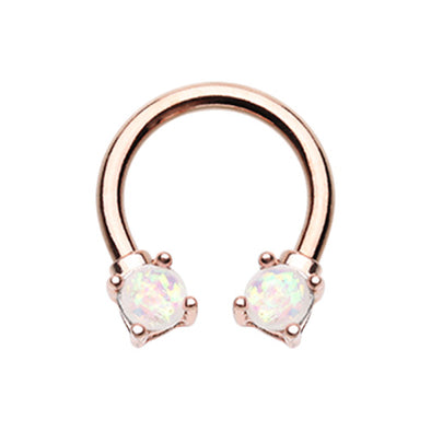 Rose Gold & Silver Prong Set Opal Glitter Horseshoe Circular Barbell-WildKlass Jewelry