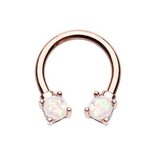 Rose Gold & Silver Prong Set Opal Glitter Horseshoe Circular Barbell-WildKlass Jewelry