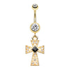 Silver & Gold Gemmed Iron Cross Belly Button Ring-WildKlass Jewelry
