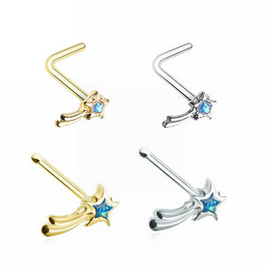 Gold, Silver Wishing Opal Shooting Star L-Shape, Stud Nose Ring-WildKlass Jewelry