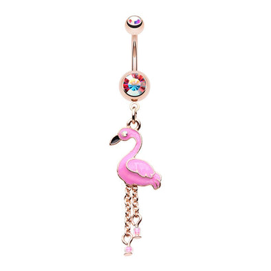 WILDKLASS Golden Pink Flamingo Dangle Belly Button Ring-WildKlass Jewelry