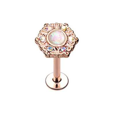 Rose Gold Ornate AB Gem Glitter Opal Top Steel WildKlass Labret-WildKlass Jewelry