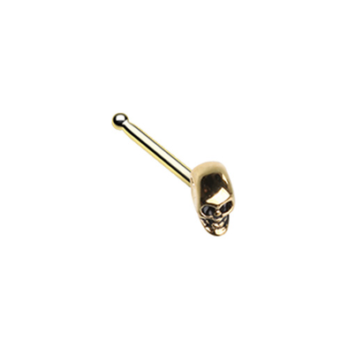 Golden 3D Skull Head WildKlass Nose Stud Ring-WildKlass Jewelry