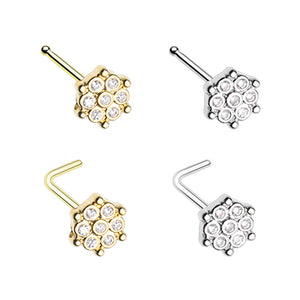 Silver & Gold Extravagant Snowflake CZ L-Shape Nose Ring-WildKlass Jewelry