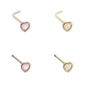 Golden & Rose Gold Glitter Opal Heart Shape L-Shape & Stud Nose Ring-WildKlass Jewelry