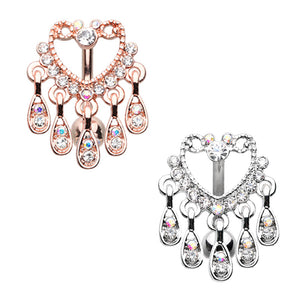 Rose Gold & Silver Elegant Chandelier Drop Top Down Reverse Belly Button Ring-WildKlass Jewelry