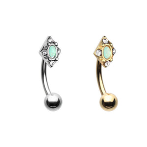 Silver & Gold Diamond Ornate Curved Barbell Eyebrow Ring-WildKlass Jewelry