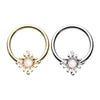 Golden & Silver Blazing Glitter Opal Sun Steel Captive Bead Ring-WildKlass Jewelry