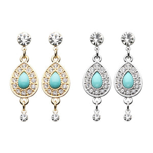 Gold, Silver CZ Dangle Avice Turquoise Multi-Gem Ear Stud Earrings-WildKlass Jewelry