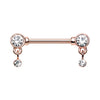 Rose Gold & Silver Bezel Dangle Drop Nipple Barbell Ring-WildKlass Jewelry