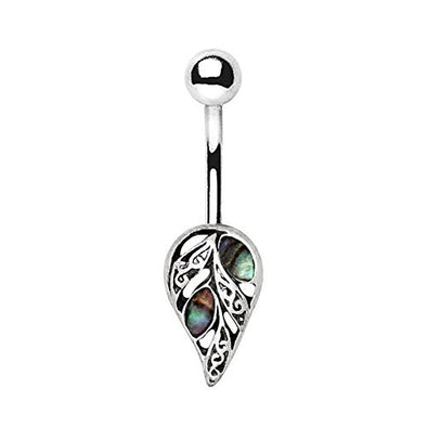 316L Stainless Steel Leaf with Abalone Shell WildKlass Navel Ring-WildKlass Jewelry