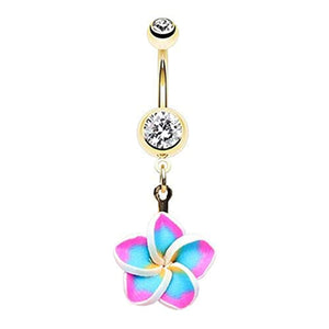 Golden Hawaiian Plumeria Flower WildKlass Belly Button Ring-WildKlass Jewelry