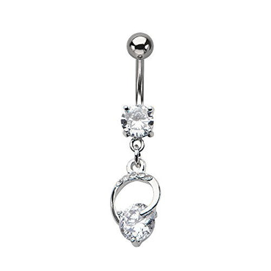 WildKlass Navel with Clear Gem Hoop Dangle Charm (14g 3/8")-WildKlass Jewelry