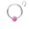 WildKlass 316L Surgical Steel Opal Ball Fixed On End Hoop Rings-WildKlass Jewelry