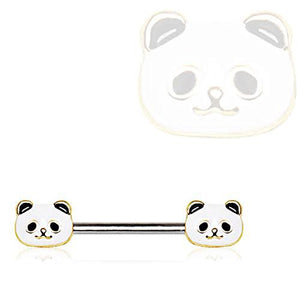 316L Stainless Steel Golden Panda WikdKlass Nipple Bar-WildKlass Jewelry