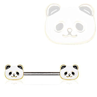316L Stainless Steel Golden Panda WikdKlass Nipple Bar-WildKlass Jewelry