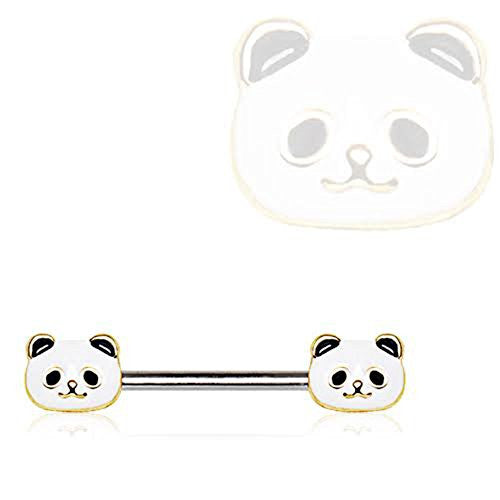316L Stainless Steel Golden Panda WikdKlass Nipple Bar-WildKlass Jewelry