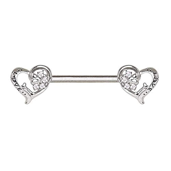 WildKlass 316L Stainless Steel Jeweled Lovely Heart Nipple Bar-WildKlass Jewelry