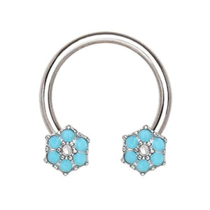 316L Stainless Steel Jeweled Teal Blue WildKlass Flower Horseshoe-WildKlass Jewelry