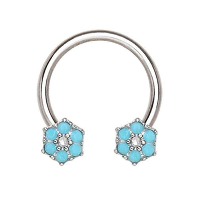 316L Stainless Steel Jeweled Teal Blue WildKlass Flower Horseshoe-WildKlass Jewelry