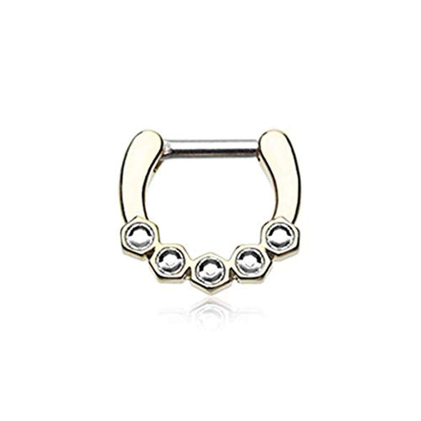 Golden Hexa Gemina Sparkle WildKlass Septum Clicker-WildKlass Jewelry