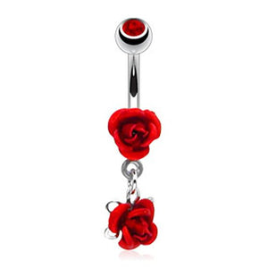 Double Metal Rose WildKlass Navel Ring Gem WildKlass Ball (Sold by Piece)-WildKlass Jewelry