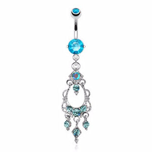 Crystal Paved Chandelier Dangle CZ Set Belly WildKlass Rings (Sold by Piece)-WildKlass Jewelry