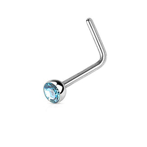 316L Surgical Steel "L" Bend WildKlass Nose Stud Ring with Jewel set Half ball end-WildKlass Jewelry