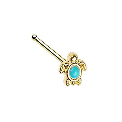 Golden Turquoise Sea Turtle WildKlass Nose Stud Ring-WildKlass Jewelry