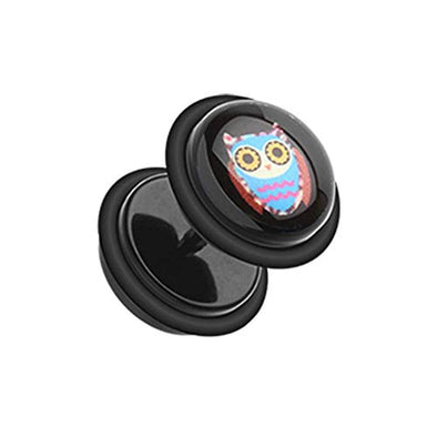 Psychedelic Retro Owl Acrylic WildKlass Fake Plug with O-Rings-WildKlass Jewelry