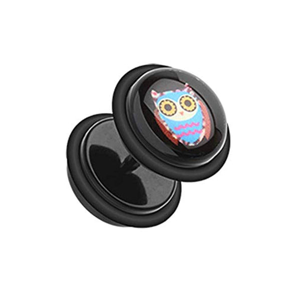 Psychedelic Retro Owl Acrylic WildKlass Fake Plug with O-Rings-WildKlass Jewelry
