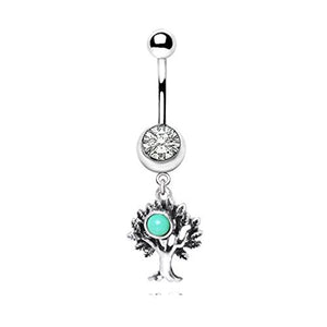 316L Stainless Steel Rustic Tree of Life Dangle WildKlass Navel Ring-WildKlass Jewelry