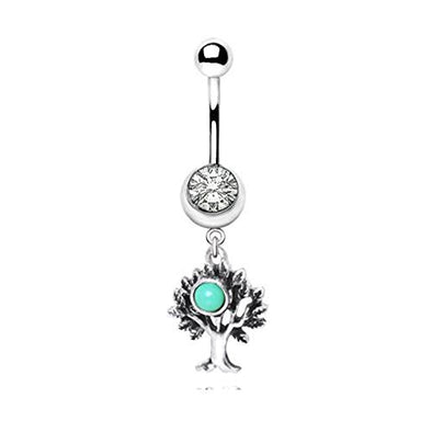 316L Stainless Steel Rustic Tree of Life Dangle WildKlass Navel Ring-WildKlass Jewelry