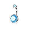 Double Gemmed Solitaire Round CZ Prong Set 316L Surgical Steel WildKlass Navel Ring-WildKlass Jewelry