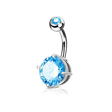 Double Gemmed Solitaire Round CZ Prong Set 316L Surgical Steel WildKlass Navel Ring-WildKlass Jewelry